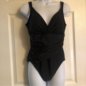 Trimshaper One Piece Slimming Swimsuit Black Ruched Waist Size 12